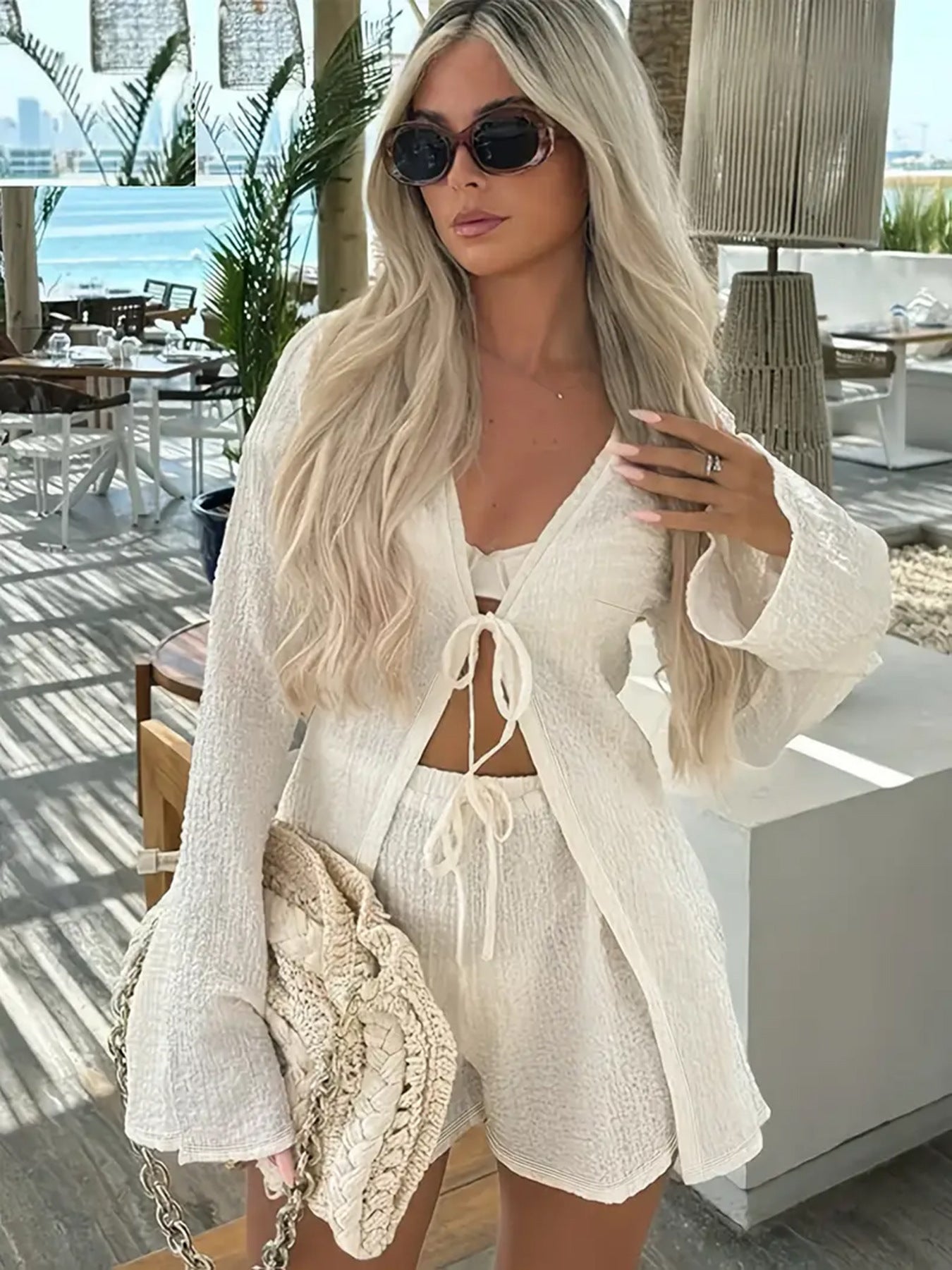 Damen Strick-Set mit Shorts und Reißverschluss