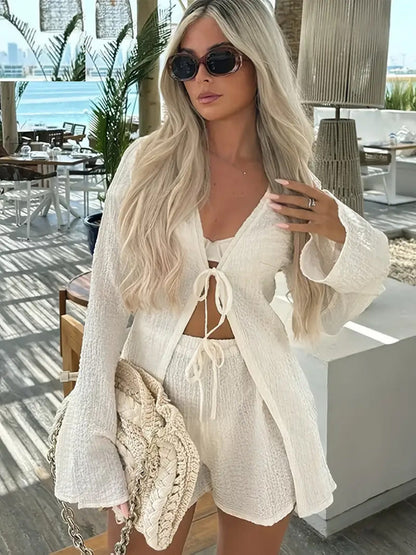 Damen Strick-Set mit Shorts und Reißverschluss