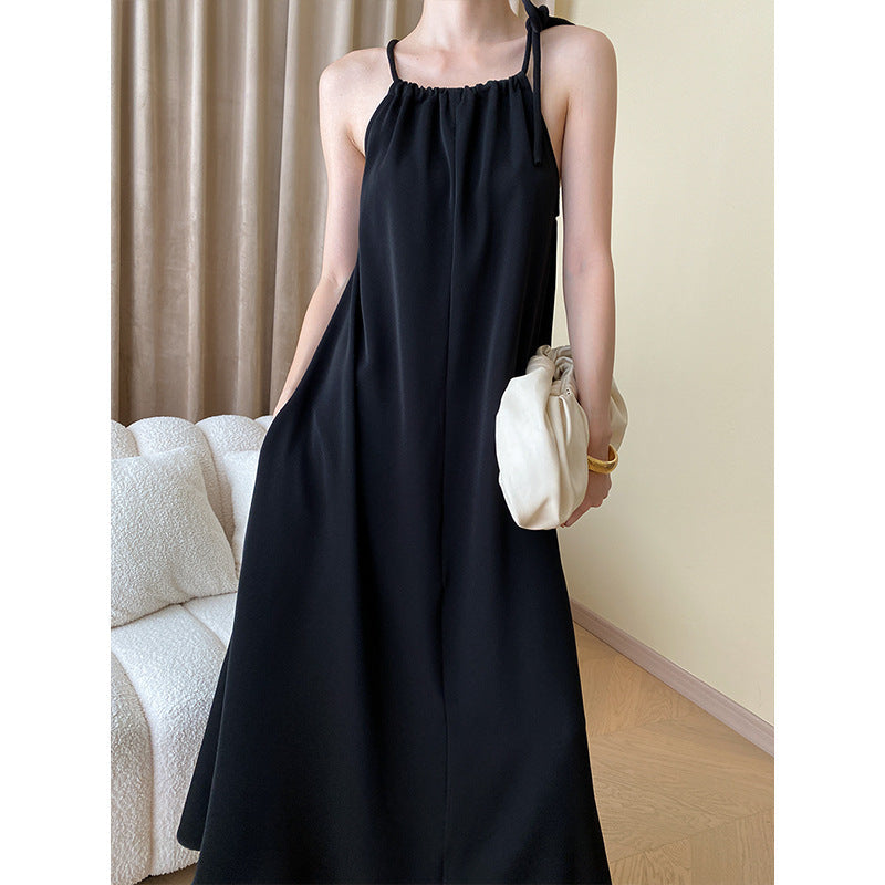 Damen Maxikleid mit Streifen und Trägern Schwarz Weiß - Norvielle