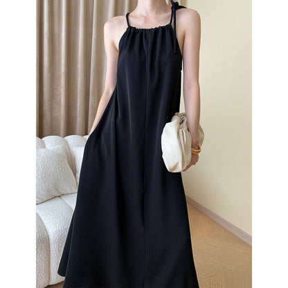 Damen Maxikleid mit Streifen und Trägern Schwarz Weiß - Norvielle