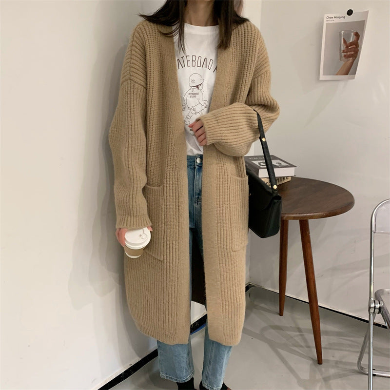 Damen Strickcardigan Übergröße Lässiger Schnitt Mit Taschen Beige