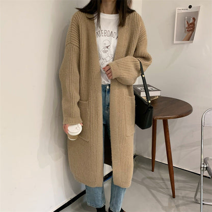 Damen Strickcardigan Übergröße Lässiger Schnitt Mit Taschen Beige