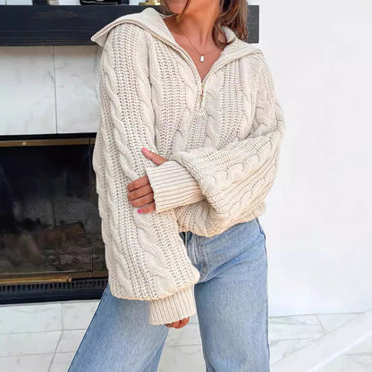 Damen Strickpullover Mit Kapuze Und Reißverschluss - Norvielle