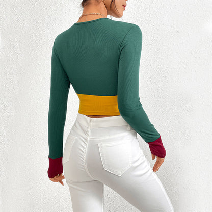 Damen Langarm Crop- Farbblock Norvielle