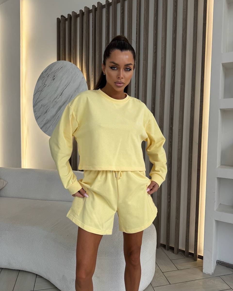 Damen Freizeitanzug Oversized Sweatshirt Kurze Hose Grau