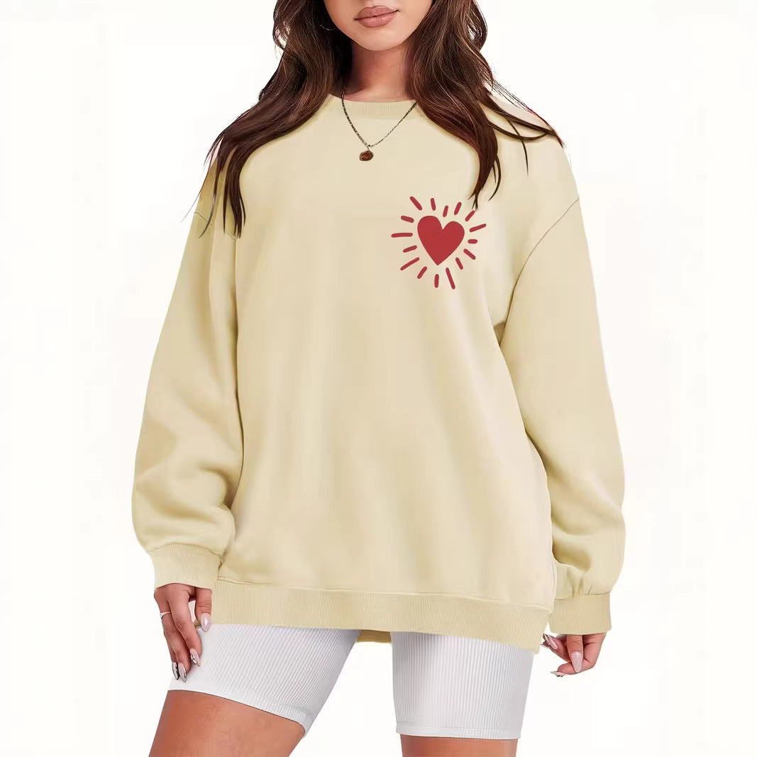 Damen Sweatshirt Übergroß Herzmotiv Norvielle