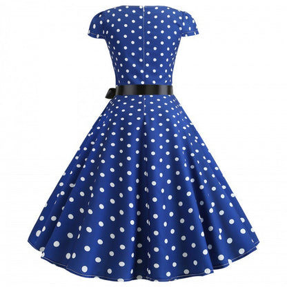Damen Retro Swingkleid mit Punkten Taillengürtel Norvielle