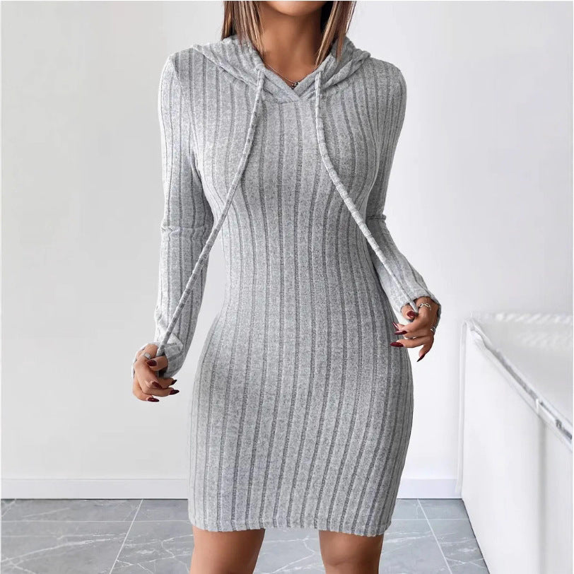 Damen Sweatkleid Kapuze Gestreift Norvielle - Norvielle