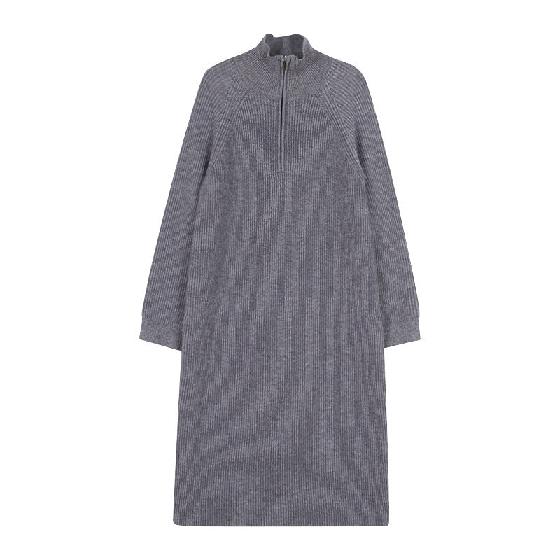 Damen Strickkleid Hochkragen Reißverschluss Norvielle