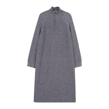 Damen Strickkleid Hochkragen Reißverschluss Norvielle