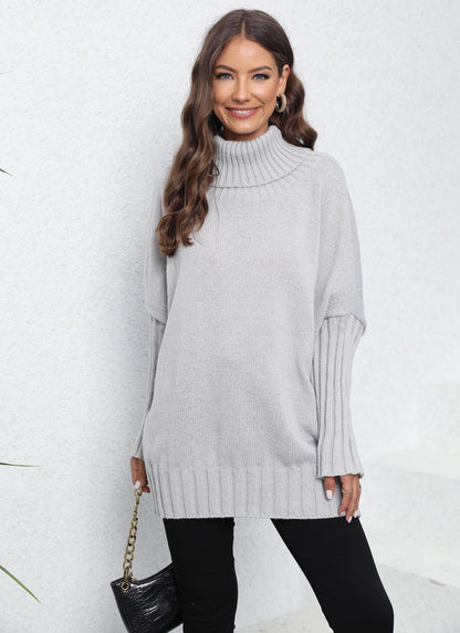 Damen Strickpullover Oversized Norvielle Hochkragen Voluminöse Ärmel