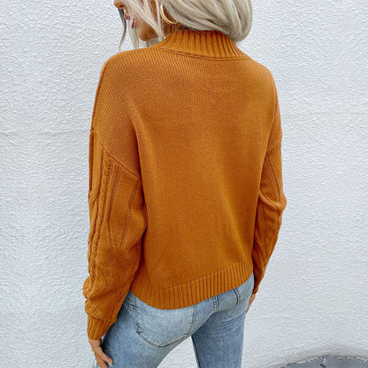 Damen Strickpullover Zopfmuster Hochkragen Norvielle