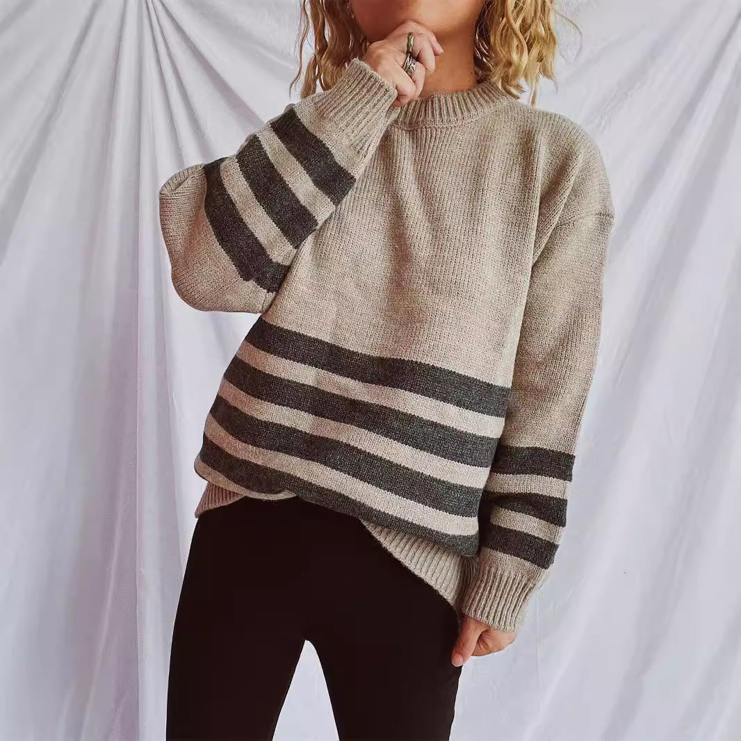 Damen Strickpullover Breites Streifenmuster Norvielle