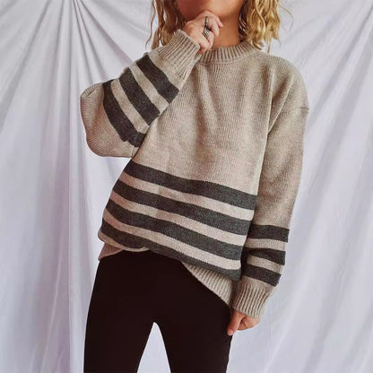 Damen Strickpullover Breites Streifenmuster Norvielle
