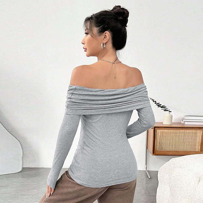 Damen Off-Shoulder-Oberteil mit Drapierung Langärmlig