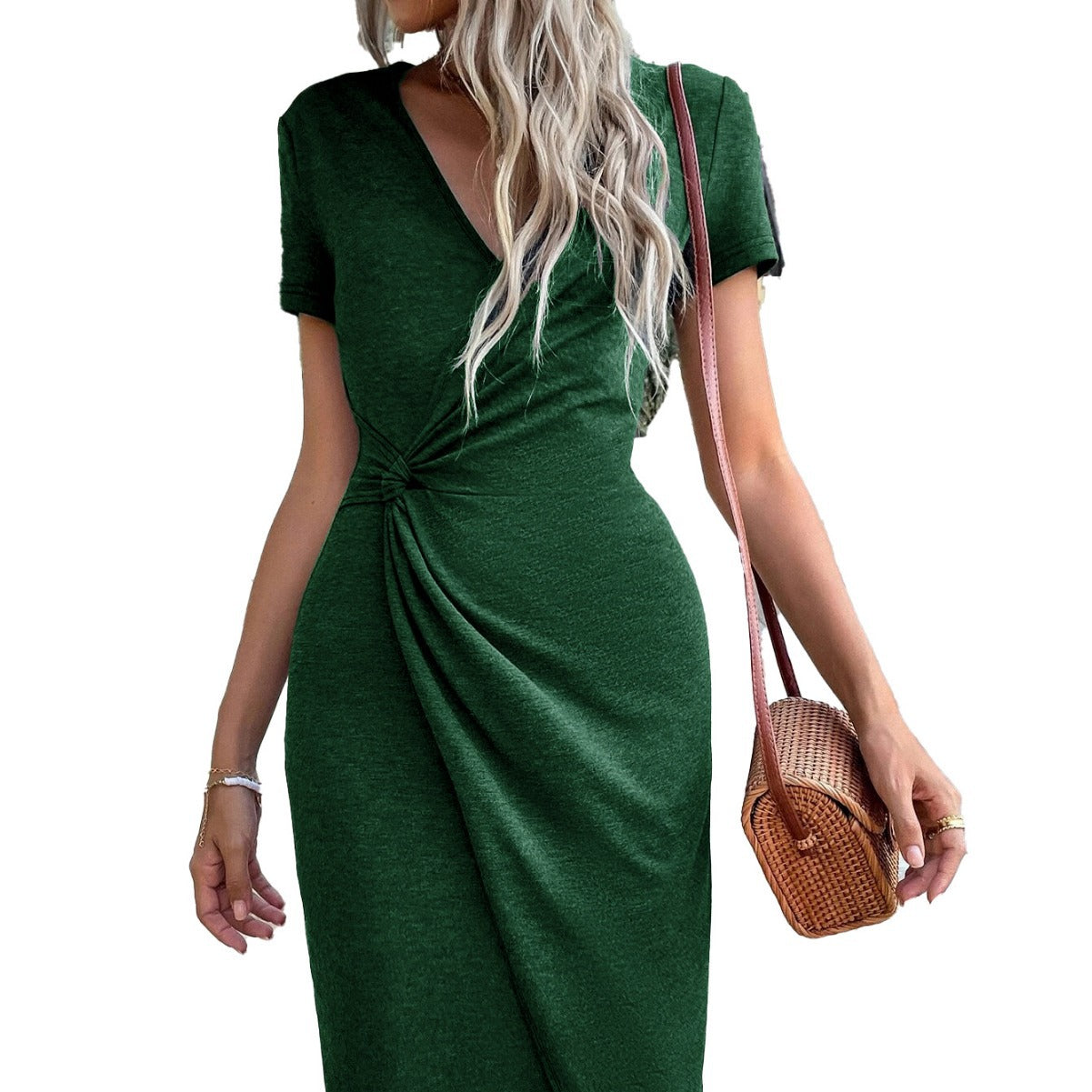 Damen Wickelkleid Elegante Drapierung Hochschlitz