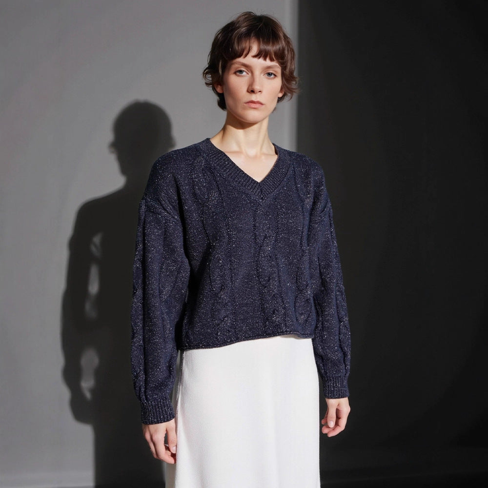 Damen Grobstrickpullover V-Ausschnitt Modern Norvielle