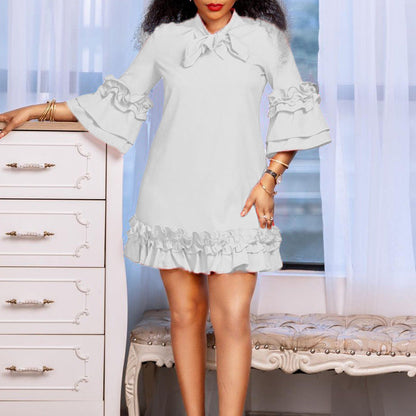 Damen Kleid mit Rüschendetails Stehkragen Norvielle