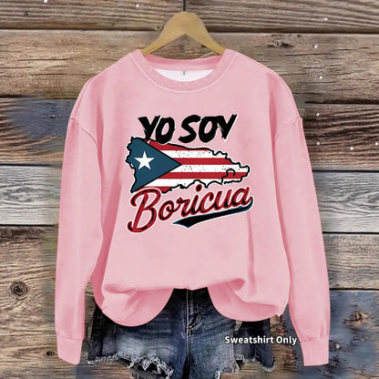 Damen Sweatshirt Puerto Rico Design Baumwolle Lässig Grau