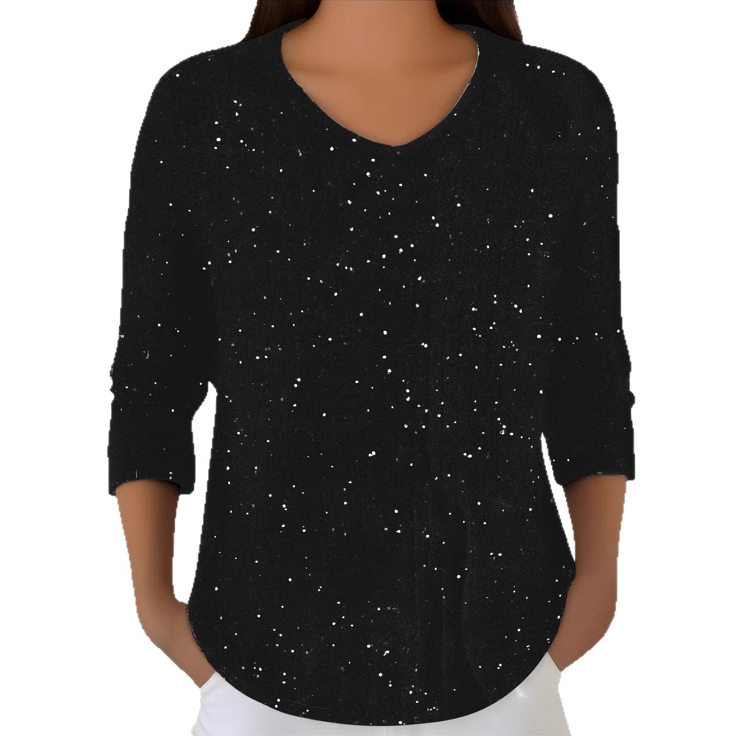 Damen Langarmshirt V-Ausschnitt Baumwolle Norvielle
