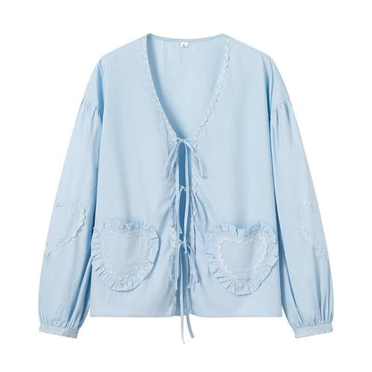 Damenbluse mit Herz-Applikationen und Rüschendetails Norvielle