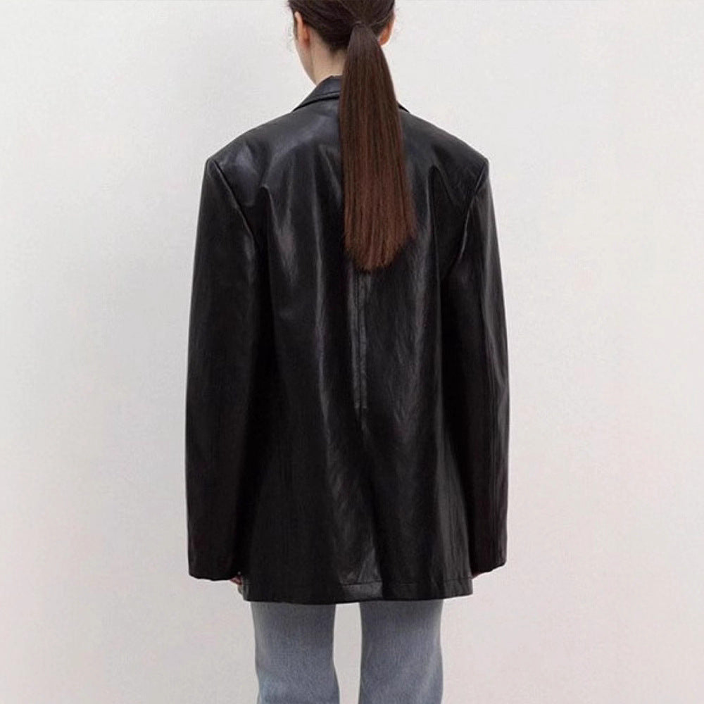 Damen Oversized Blazer Kunstleder