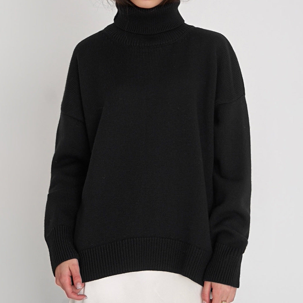 Damen Oversized Rollkragenpullover Gestrickt Beige