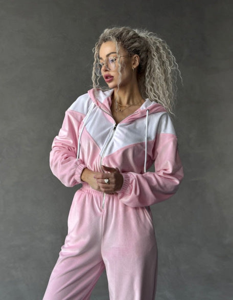 Damen Fleece Sportanzug Modern Reißverschluss Elastischer Bund