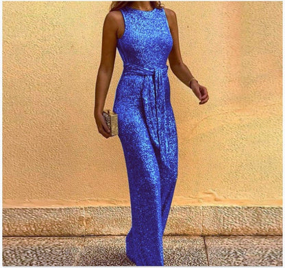 Damen Maxikleid mit Paillettenbesatz und Taillenbindung Norvielle