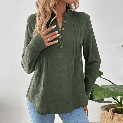 Damen Langarmshirt Knopfleiste Strukturiert Norvielle