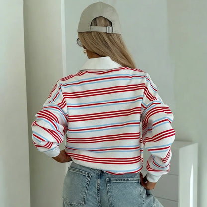 Damen Polo-Sweater Streifenmuster Weit Norvielle
