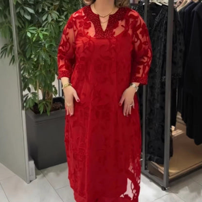 Damen Maxikleid Spitzenverzierungen Transparent