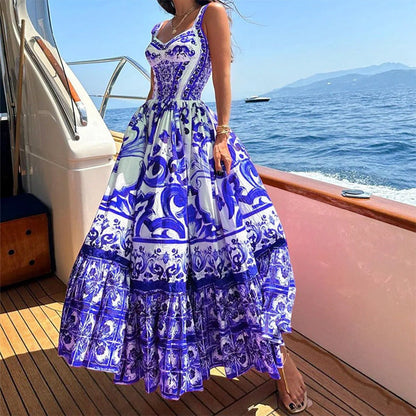 Damen Maxikleid Ornamentales Design Weit Rock