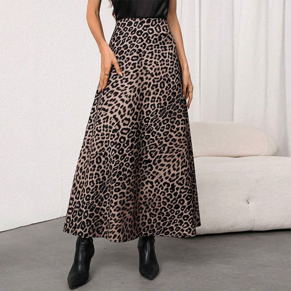 Damen Maxirock Leopardenmuster Hochtailliert Norvielle - Norvielle