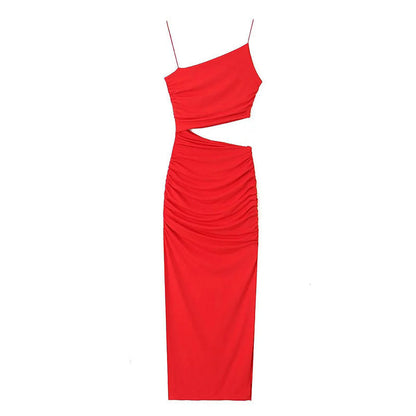 Damen Maxikleid Asymmetrisch Raffung Cut-Out