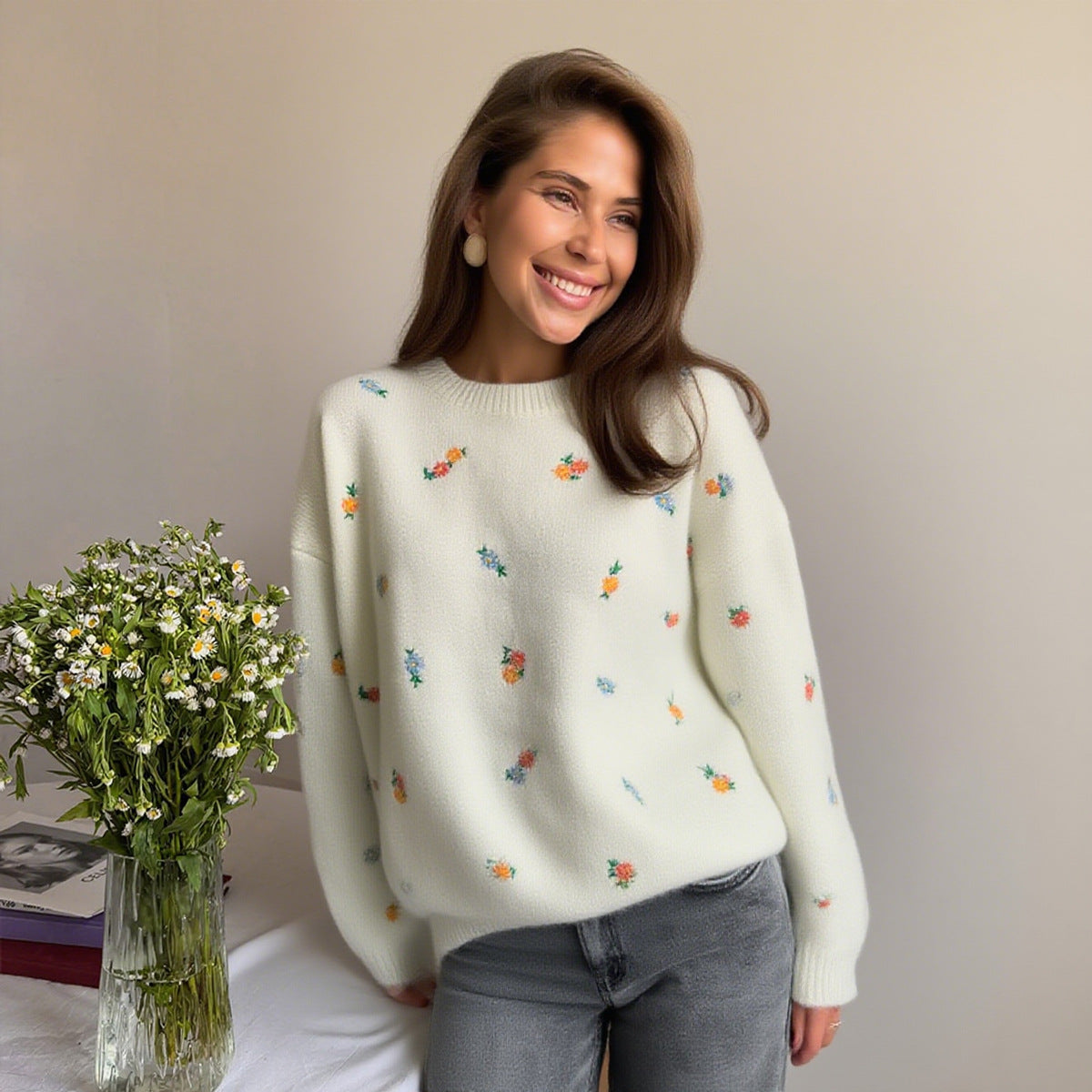 Damen Überwurf Weiches Baumwoll-Material Florales Muster Elastischer