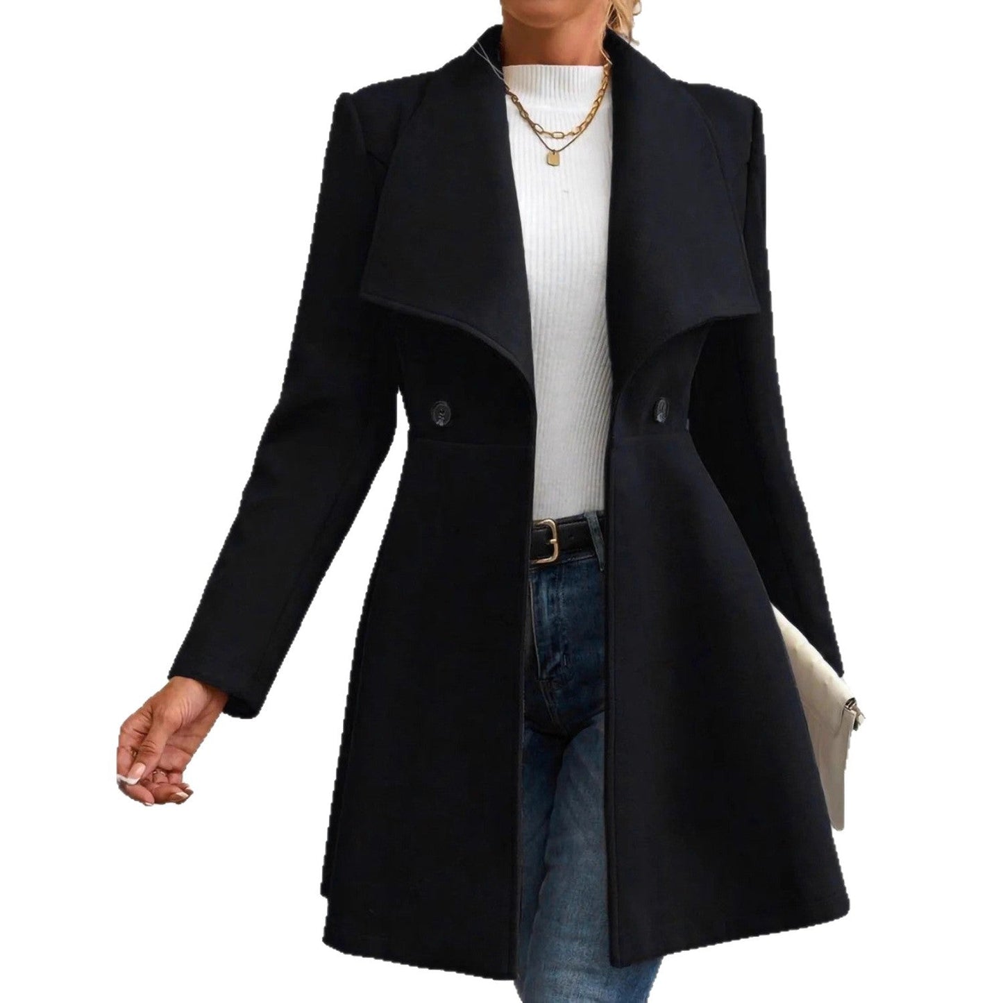 Damen Wollmantel Elegantes Design Doppelter Knopfleiste