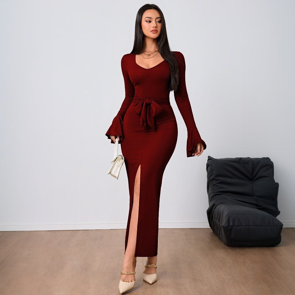 Damen Kleid V-Ausschnitt Ausgestellte Ärmel Norvielle