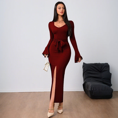 Damen Kleid V-Ausschnitt Ausgestellte Ärmel Norvielle