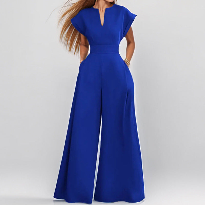 Damen Jumpsuit Weites Bein Eleganter Kragen