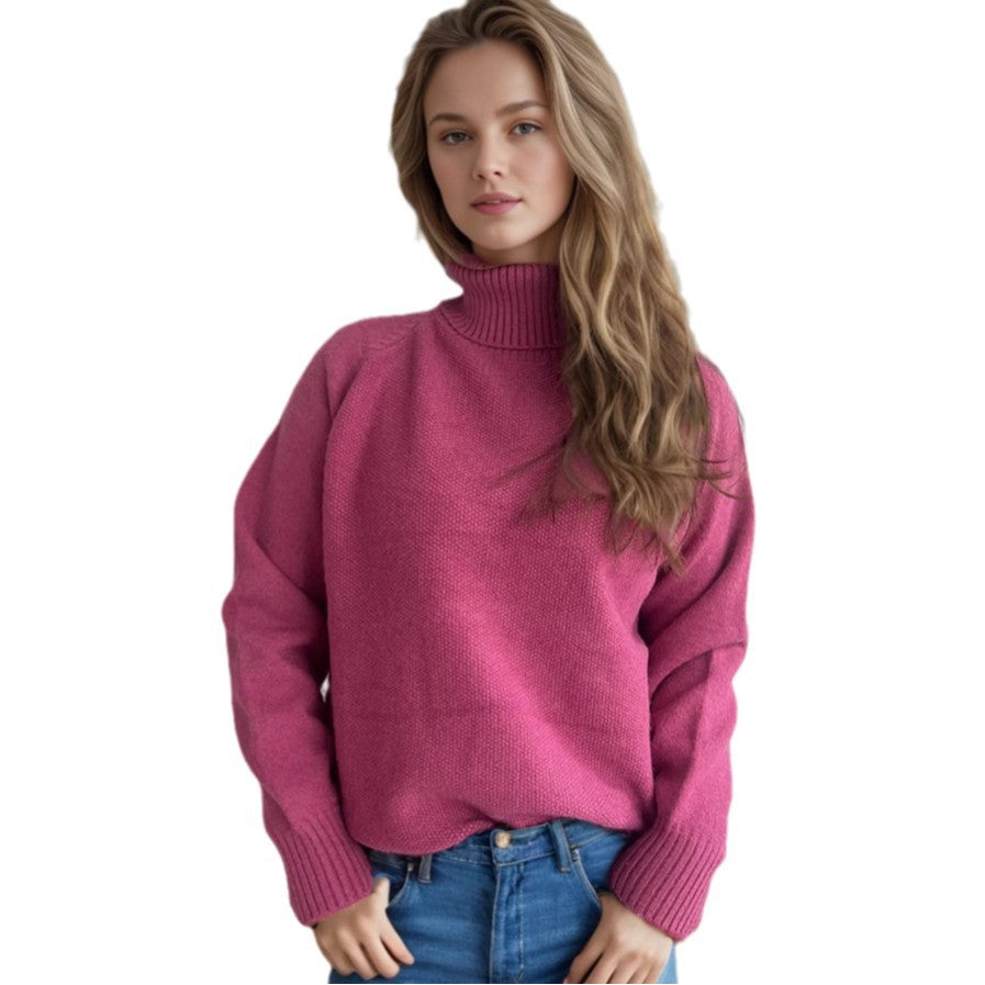 Damen Strickpullover Weiches Material Hochkragen Beige