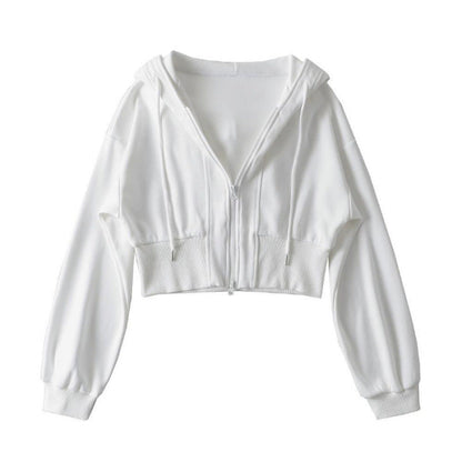 Damen Cropped Kapuzenjacke Reißverschluss Elastisch