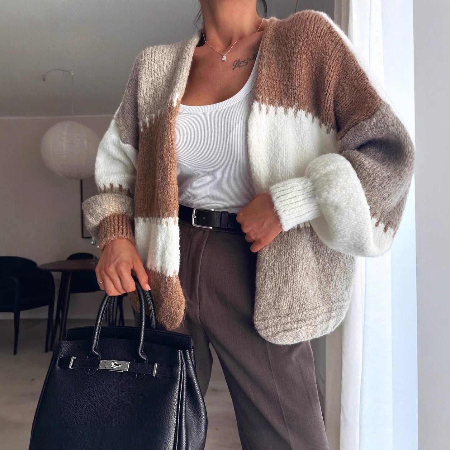 Damen Strickjacke Modernes Blockmuster Norvielle