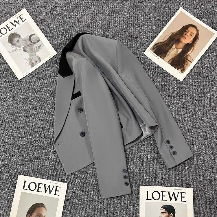 Damen Doppelreiher Blazerjacke Cropped Modell
