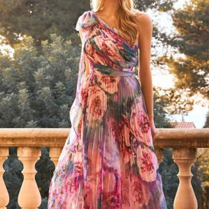 Damen Schulterfreies Maxikleid Floralmuster Falten Norvielle