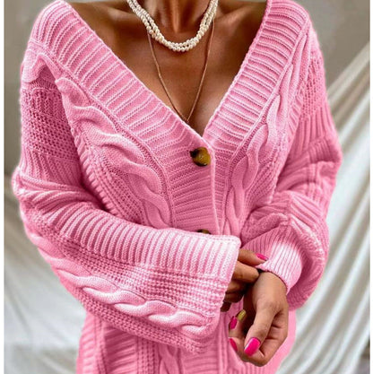Damen Grobstrickjacke Voluminöse Ärmel Knopf Detail Norvielle
