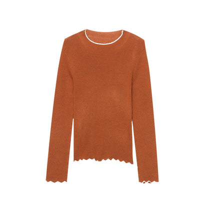 Damen Pullover Wellen-Saum Rippstruktur Norvielle