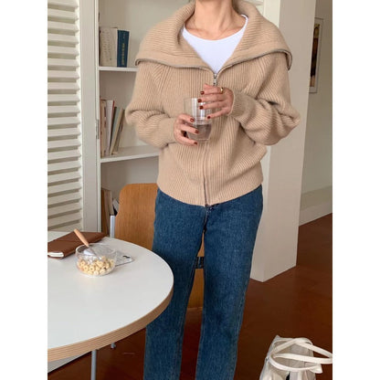 Damen Strickjacke Weiter Kragen Strukturiert Beige Norvielle