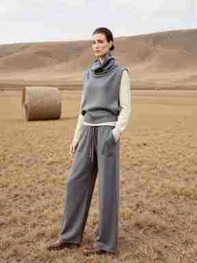 Damen Strickpullover Hochkragen Weite Hose Norvielle