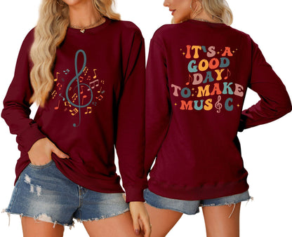 Damen Sweatshirt Musik Motiv Weiß